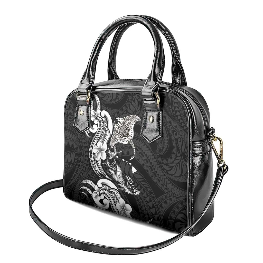 Hawaiian Manta Rays Shoulder Handbag Tribal Hibiscus Polynesian Tattoos Black Color - Polynesian Pride