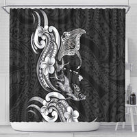 Hawaiian Manta Rays Shower Curtain Tribal Hibiscus Polynesian Tattoos Black Color - Polynesian Pride