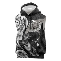 Hawaiian Manta Rays Sleeveless Hoodie Tribal Hibiscus Polynesian Tattoos Black Color - Polynesian Pride