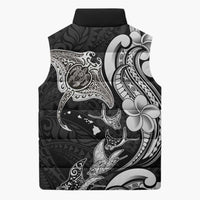 Hawaiian Manta Rays Sleeveless Puffer Jacket Tribal Hibiscus Polynesian Tattoos Black Color - Polynesian Pride