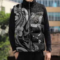 Hawaiian Manta Rays Sleeveless Puffer Jacket Tribal Hibiscus Polynesian Tattoos Black Color - Polynesian Pride
