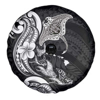 Hawaiian Manta Rays Spare Tire Cover Tribal Hibiscus Polynesian Tattoos Black Color - Polynesian Pride