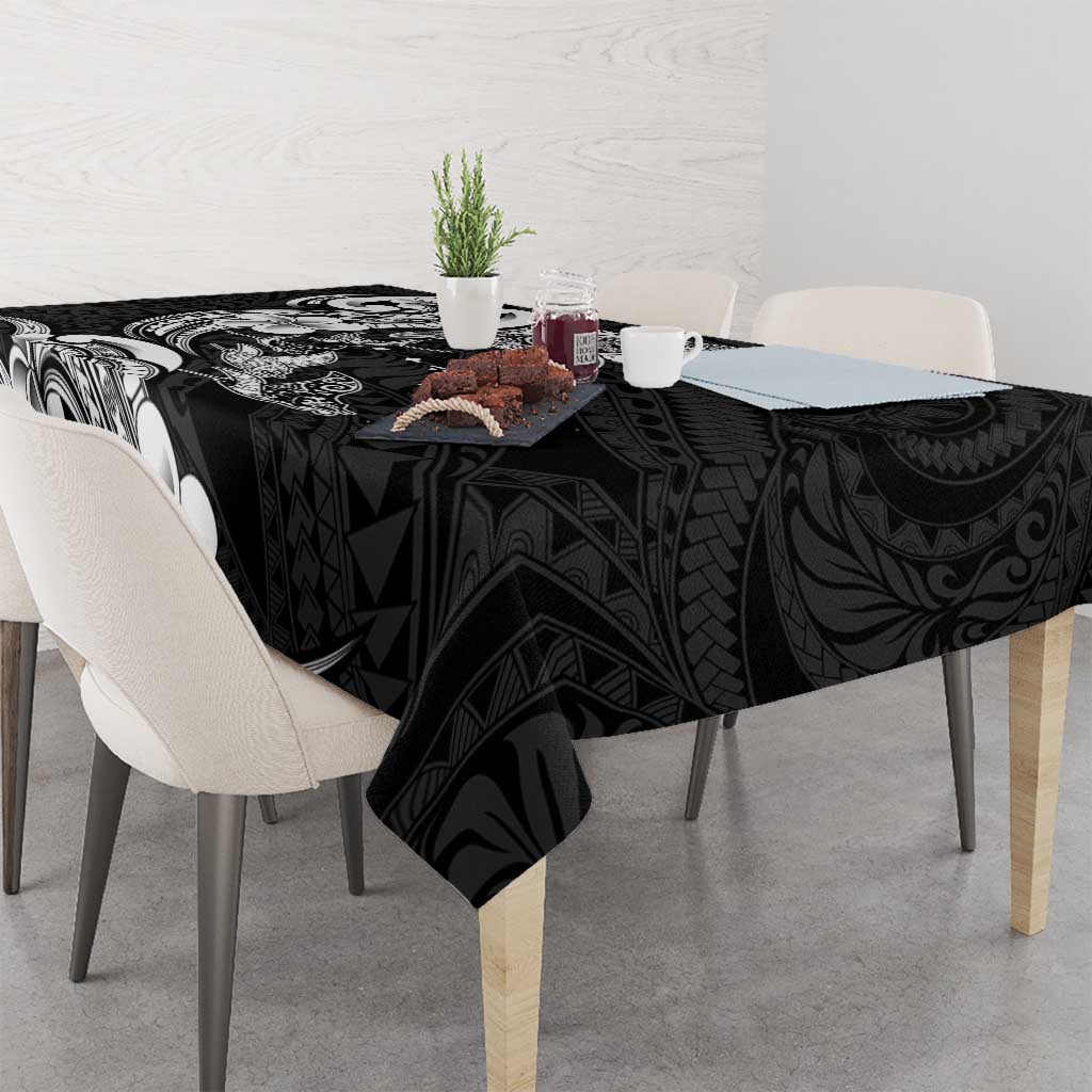 Hawaiian Manta Rays Tablecloth Tribal Hibiscus Polynesian Tattoos Black Color - Polynesian Pride