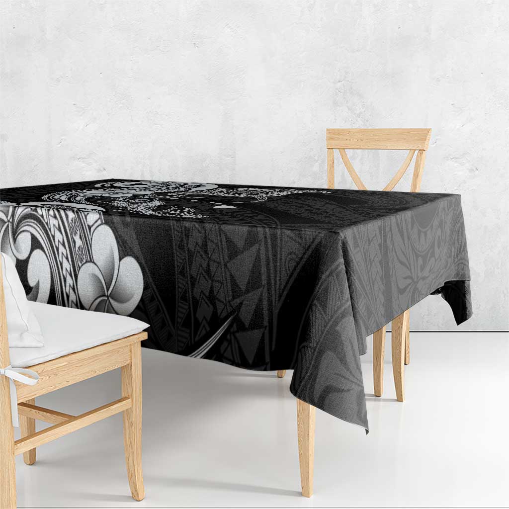 Hawaiian Manta Rays Tablecloth Tribal Hibiscus Polynesian Tattoos Black Color - Polynesian Pride
