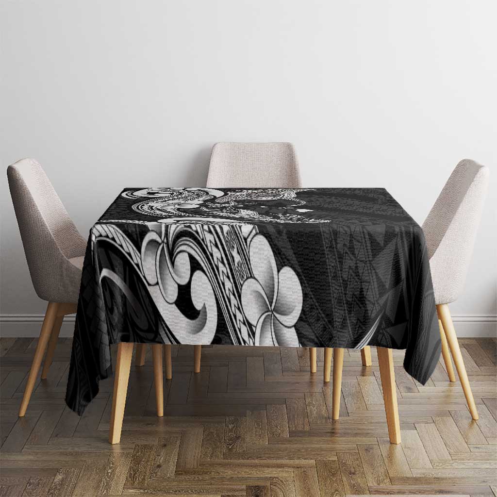 Hawaiian Manta Rays Tablecloth Tribal Hibiscus Polynesian Tattoos Black Color - Polynesian Pride