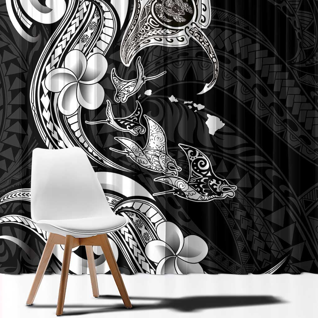 Hawaiian Manta Rays Window Curtain Tribal Hibiscus Polynesian Tattoos Black Color - Polynesian Pride