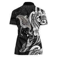 Hawaiian Manta Rays Women Polo Shirt Tribal Hibiscus Polynesian Tattoos Black Color - Polynesian Pride