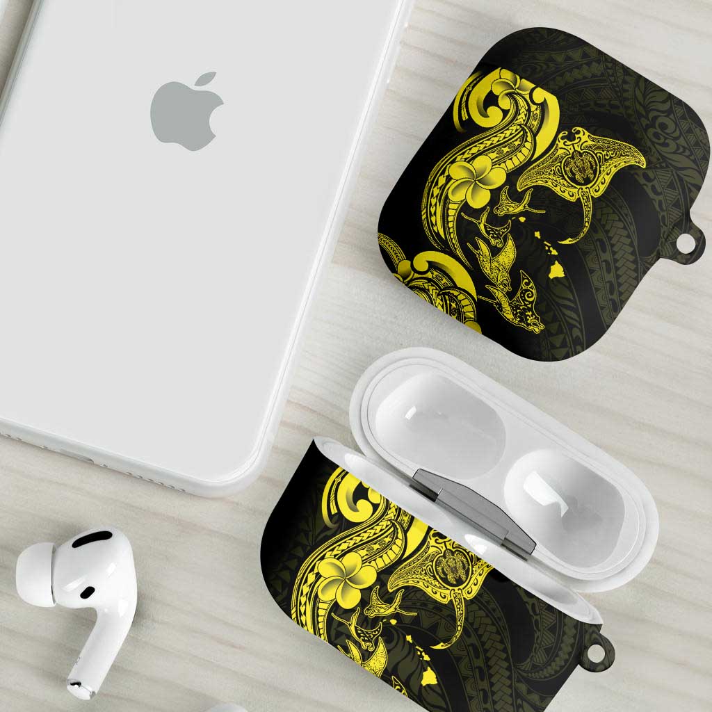 Hawaiian Manta Rays AirPods Case Tribal Hibiscus Polynesian Tattoos Yellow Color - Polynesian Pride