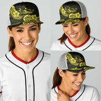 Hawaiian Manta Rays Baseball Net Cap Tribal Hibiscus Polynesian Tattoos Yellow Color - Polynesian Pride