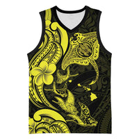 Hawaiian Manta Rays Basketball Jersey Tribal Hibiscus Polynesian Tattoos Yellow Color - Polynesian Pride