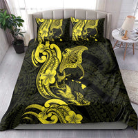 Hawaiian Manta Rays Bedding Set Tribal Hibiscus Polynesian Tattoos Yellow Color - Polynesian Pride