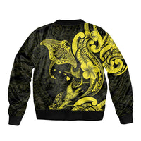 Hawaiian Manta Rays Bomber Jacket Tribal Hibiscus Polynesian Tattoos Yellow Color - Polynesian Pride