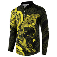 Hawaiian Manta Rays Button Sweatshirt Tribal Hibiscus Polynesian Tattoos Yellow Color - Polynesian Pride