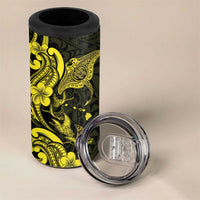 Hawaiian Manta Rays 4 in 1 Can Cooler Tumbler Tribal Hibiscus Polynesian Tattoos Yellow Color - Polynesian Pride