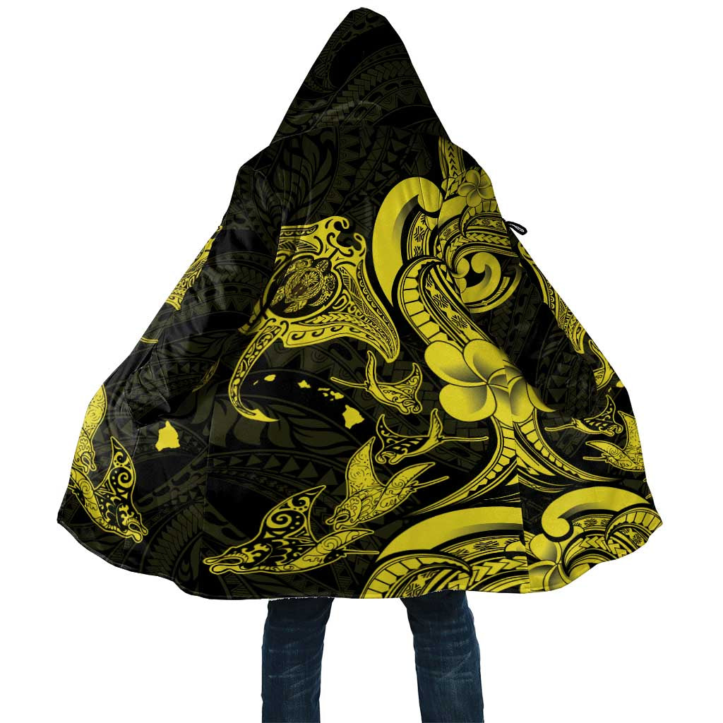 Hawaiian Manta Rays Cloak Tribal Hibiscus Polynesian Tattoos Yellow Color - Polynesian Pride