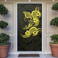 Hawaiian Manta Rays Door Cover Tribal Hibiscus Polynesian Tattoos Yellow Color - Polynesian Pride