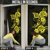 Hawaiian Manta Rays Door Cover Tribal Hibiscus Polynesian Tattoos Yellow Color - Polynesian Pride