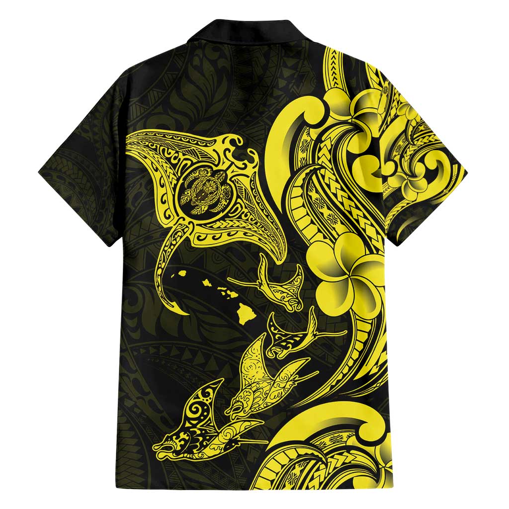 Hawaiian Manta Rays Family Matching Short Sleeve Bodycon Dress and Hawaiian Shirt Tribal Hibiscus Polynesian Tattoos Yellow Color - Polynesian Pride