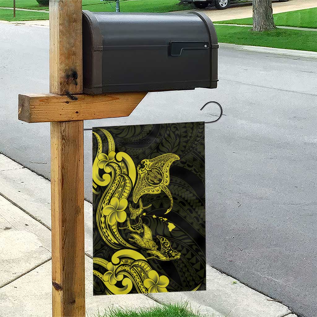 Hawaiian Manta Rays Garden Flag Tribal Hibiscus Polynesian Tattoos Yellow Color - Polynesian Pride