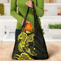 Hawaiian Manta Rays Grocery Bag Tribal Hibiscus Polynesian Tattoos Yellow Color - Polynesian Pride