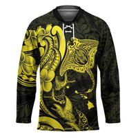 Hawaiian Manta Rays Hockey Jersey Tribal Hibiscus Polynesian Tattoos Yellow Color - Polynesian Pride