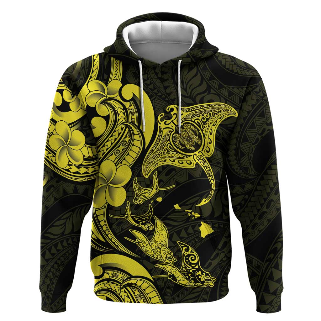 Hawaiian Manta Rays Hoodie Tribal Hibiscus Polynesian Tattoos Yellow Color - Polynesian Pride