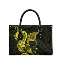 Hawaiian Manta Rays Leather Bag Tribal Hibiscus Polynesian Tattoos Yellow Color - Polynesian Pride