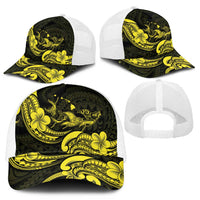 Hawaiian Manta Rays Mesh Trucker Cap Tribal Hibiscus Polynesian Tattoos Yellow Color - Polynesian Pride