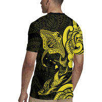 Hawaiian Manta Rays Rugby Jersey Tribal Hibiscus Polynesian Tattoos Yellow Color - Polynesian Pride
