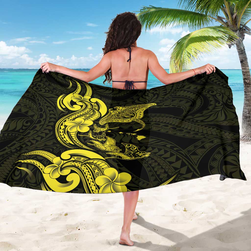 Hawaiian Manta Rays Sarong Tribal Hibiscus Polynesian Tattoos Yellow Color - Polynesian Pride