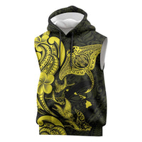 Hawaiian Manta Rays Sleeveless Hoodie Tribal Hibiscus Polynesian Tattoos Yellow Color - Polynesian Pride