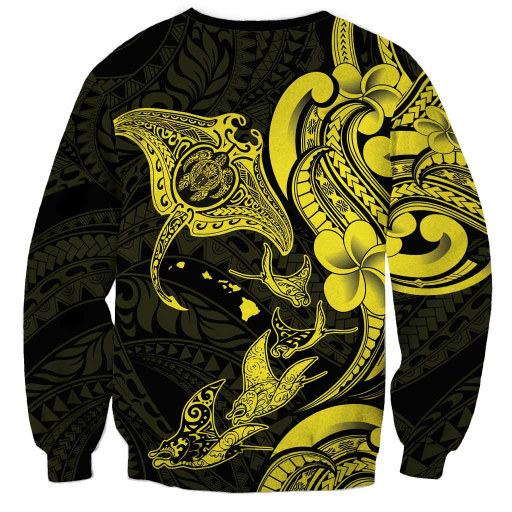 Hawaiian Manta Rays Sweatshirt Tribal Hibiscus Polynesian Tattoos Yellow Color - Polynesian Pride