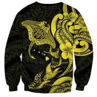 Hawaiian Manta Rays Sweatshirt Tribal Hibiscus Polynesian Tattoos Yellow Color - Polynesian Pride