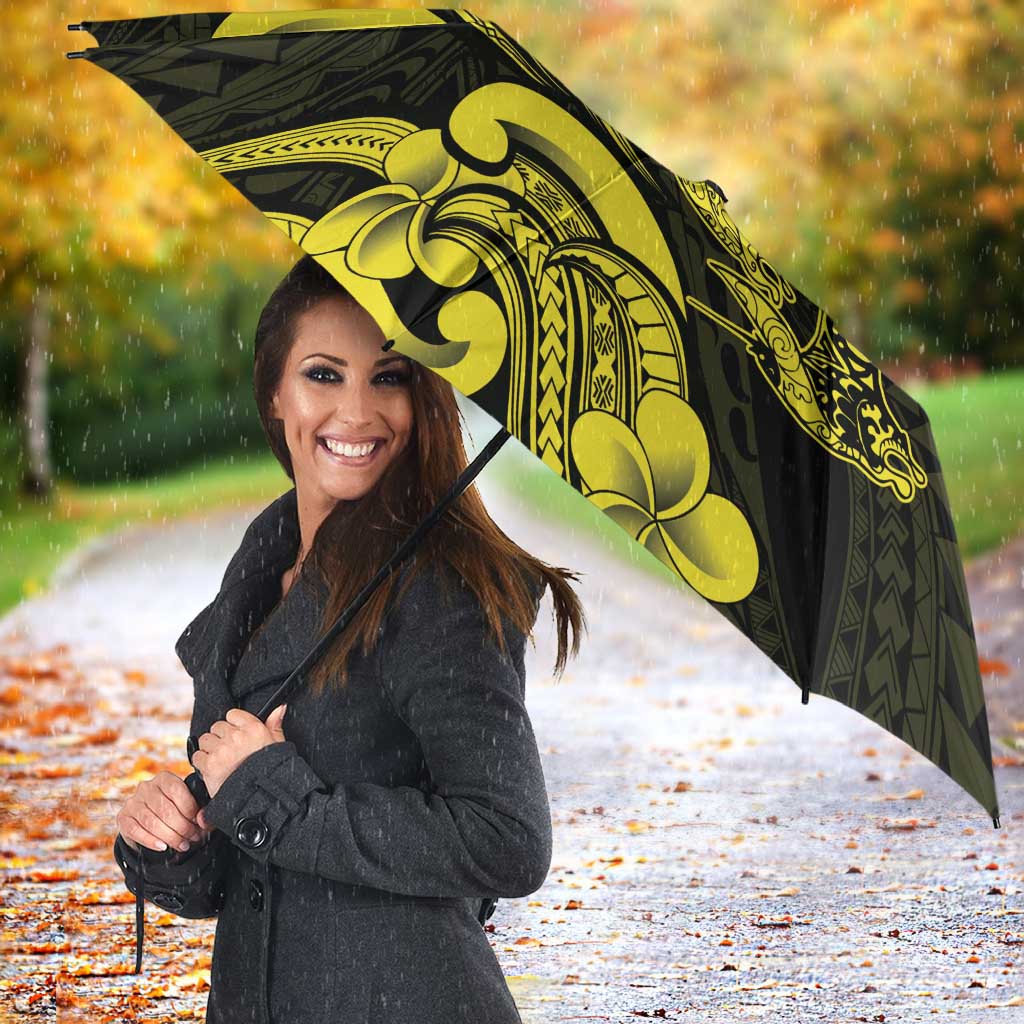 Hawaiian Manta Rays Umbrella Tribal Hibiscus Polynesian Tattoos Yellow Color - Polynesian Pride