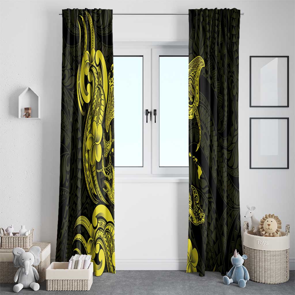 Hawaiian Manta Rays Window Curtain Tribal Hibiscus Polynesian Tattoos Yellow Color - Polynesian Pride