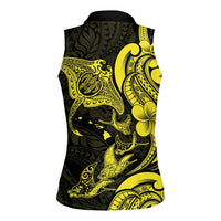 Hawaiian Manta Rays Women Sleeveless Polo Shirt Tribal Hibiscus Polynesian Tattoos Yellow Color - Polynesian Pride