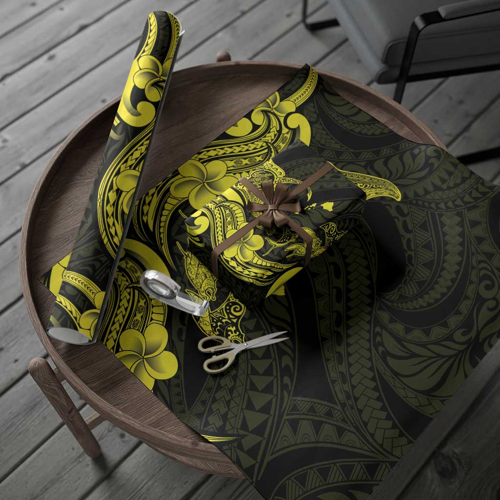 Hawaiian Manta Rays Wrapping Paper Tribal Hibiscus Polynesian Tattoos Yellow Color - Polynesian Pride