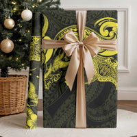 Hawaiian Manta Rays Wrapping Paper Tribal Hibiscus Polynesian Tattoos Yellow Color - Polynesian Pride