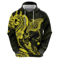 Hawaiian Manta Rays Zip Hoodie Tribal Hibiscus Polynesian Tattoos Yellow Color - Polynesian Pride