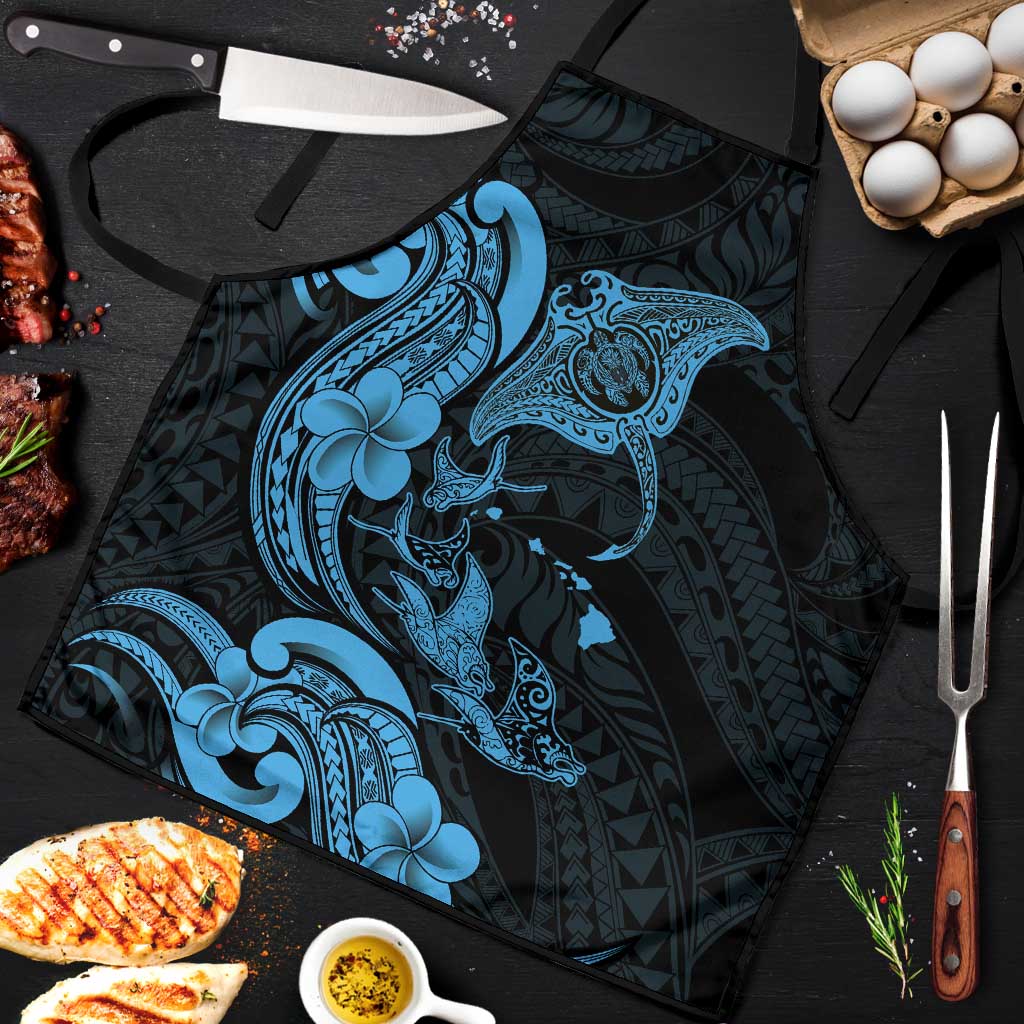Hawaiian Manta Rays Apron Tribal Hibiscus Polynesian Tattoos Blue Color - Polynesian Pride