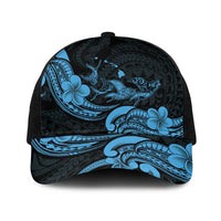 Hawaiian Manta Rays Baseball Net Cap Tribal Hibiscus Polynesian Tattoos Blue Color - Polynesian Pride