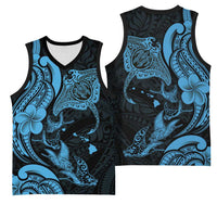 Hawaiian Manta Rays Basketball Jersey Tribal Hibiscus Polynesian Tattoos Blue Color - Polynesian Pride