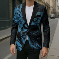 Hawaiian Manta Rays Blazer Tribal Hibiscus Polynesian Tattoos Blue Color - Polynesian Pride