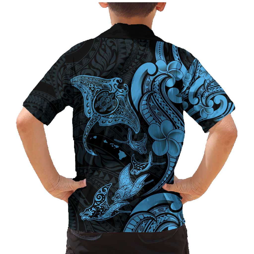 Hawaiian Manta Rays Family Matching Mermaid Dress and Hawaiian Shirt Tribal Hibiscus Polynesian Tattoos Blue Color - Polynesian Pride