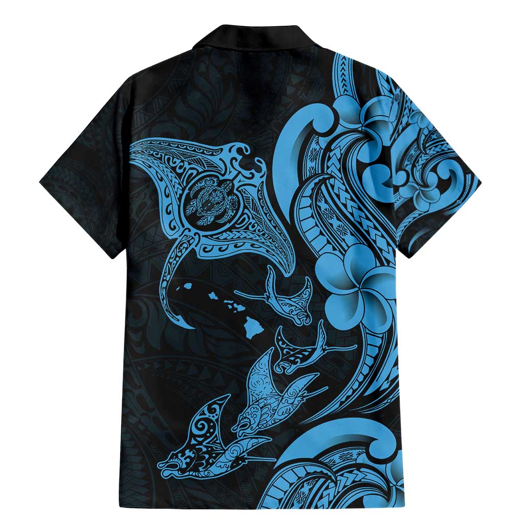 Hawaiian Manta Rays Family Matching Mermaid Dress and Hawaiian Shirt Tribal Hibiscus Polynesian Tattoos Blue Color - Polynesian Pride
