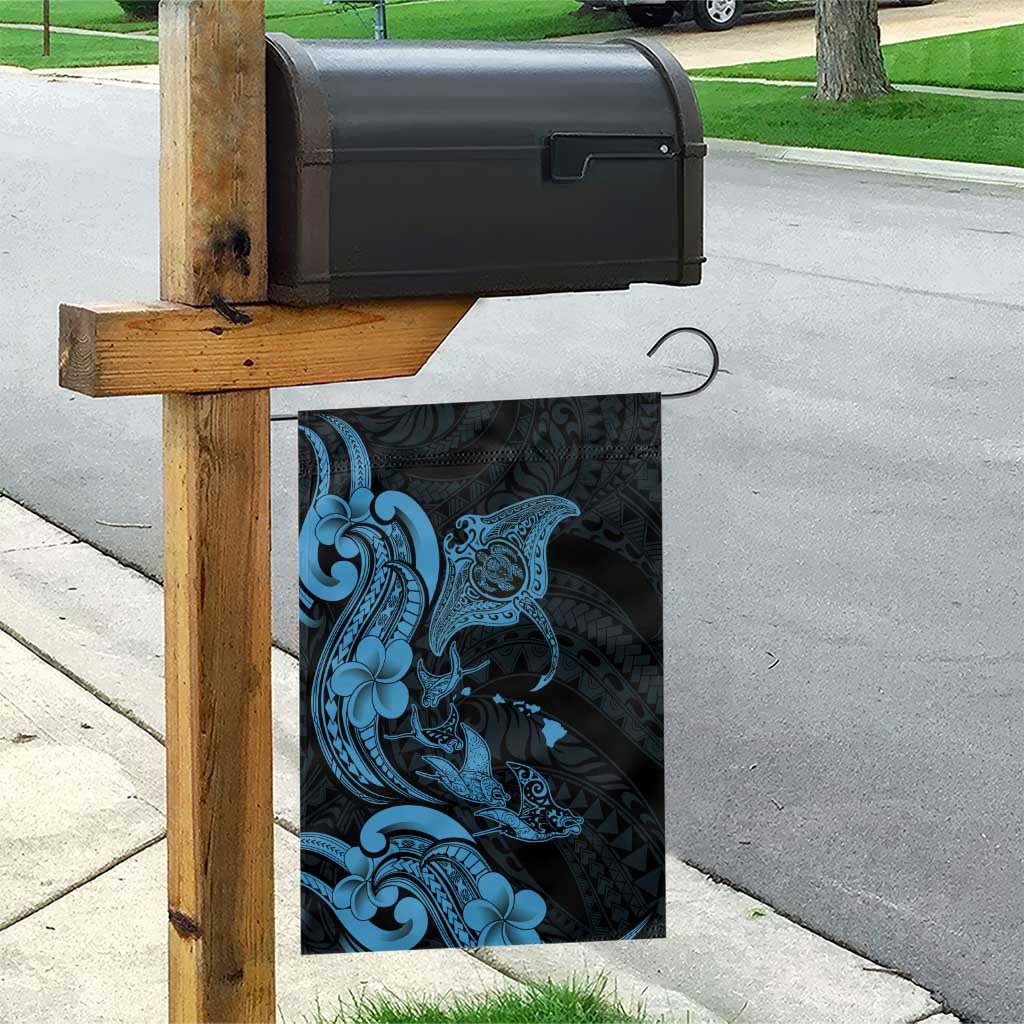 Hawaiian Manta Rays Garden Flag Tribal Hibiscus Polynesian Tattoos Blue Color - Polynesian Pride