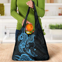 Hawaiian Manta Rays Grocery Bag Tribal Hibiscus Polynesian Tattoos Blue Color - Polynesian Pride