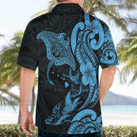Hawaiian Manta Rays Hawaiian Shirt Tribal Hibiscus Polynesian Tattoos Blue Color - Polynesian Pride