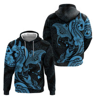 Hawaiian Manta Rays Hoodie Tribal Hibiscus Polynesian Tattoos Blue Color - Polynesian Pride