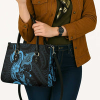 Hawaiian Manta Rays Leather Bag Tribal Hibiscus Polynesian Tattoos Blue Color - Polynesian Pride